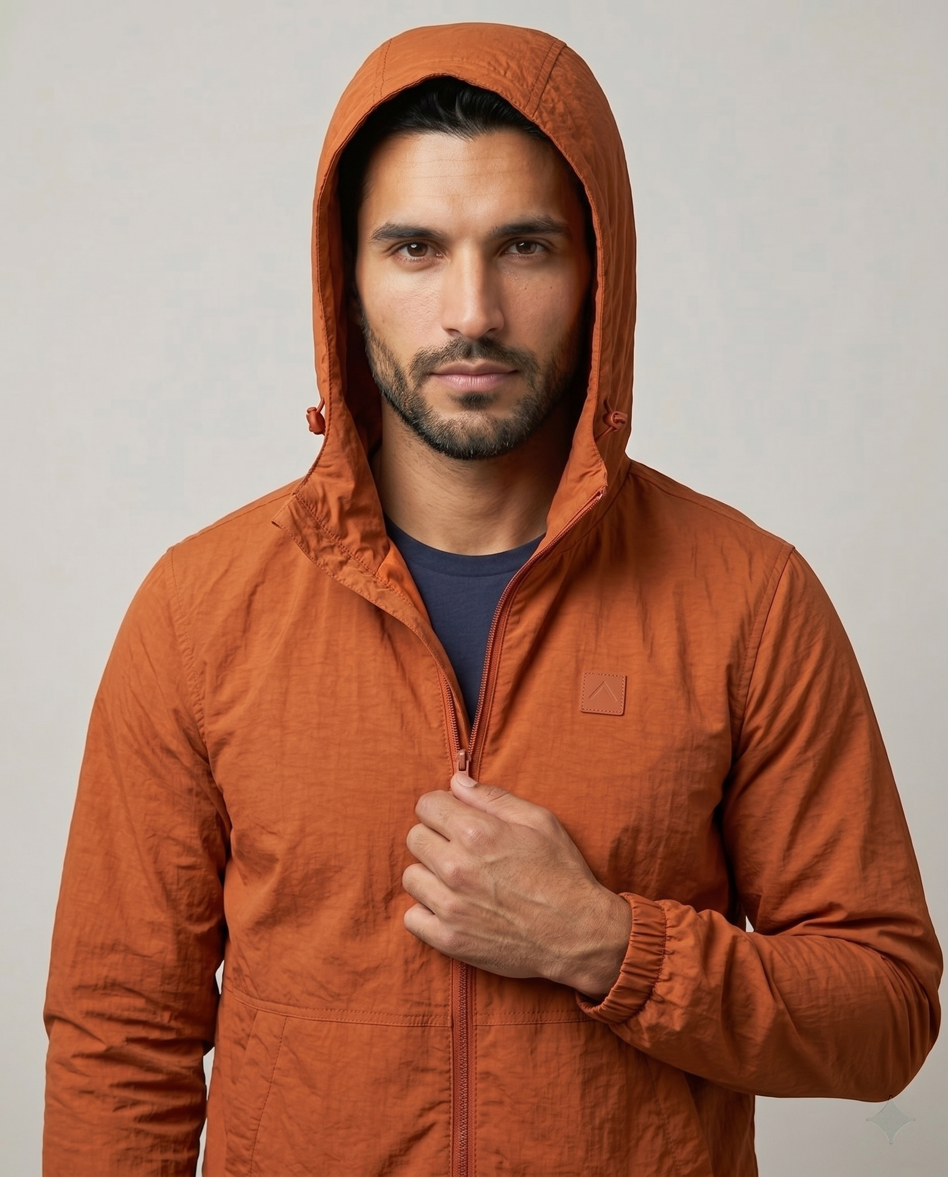 Men’s Burnt Orange Lightweight Hooded Windbreaker Jacket