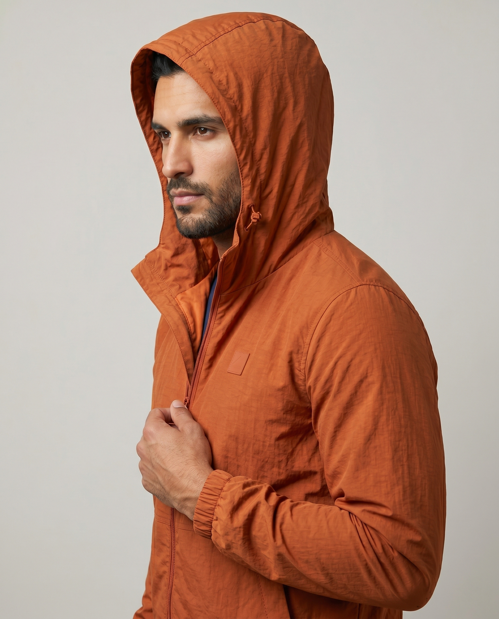 Men’s Burnt Orange Lightweight Hooded Windbreaker Jacket