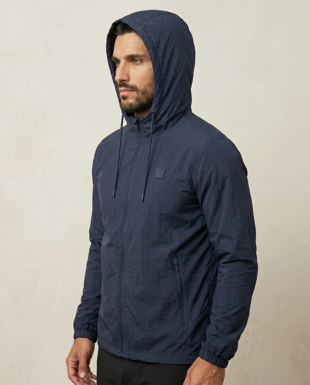Men’s Navy Lightweight Hooded Windbreaker Jacket