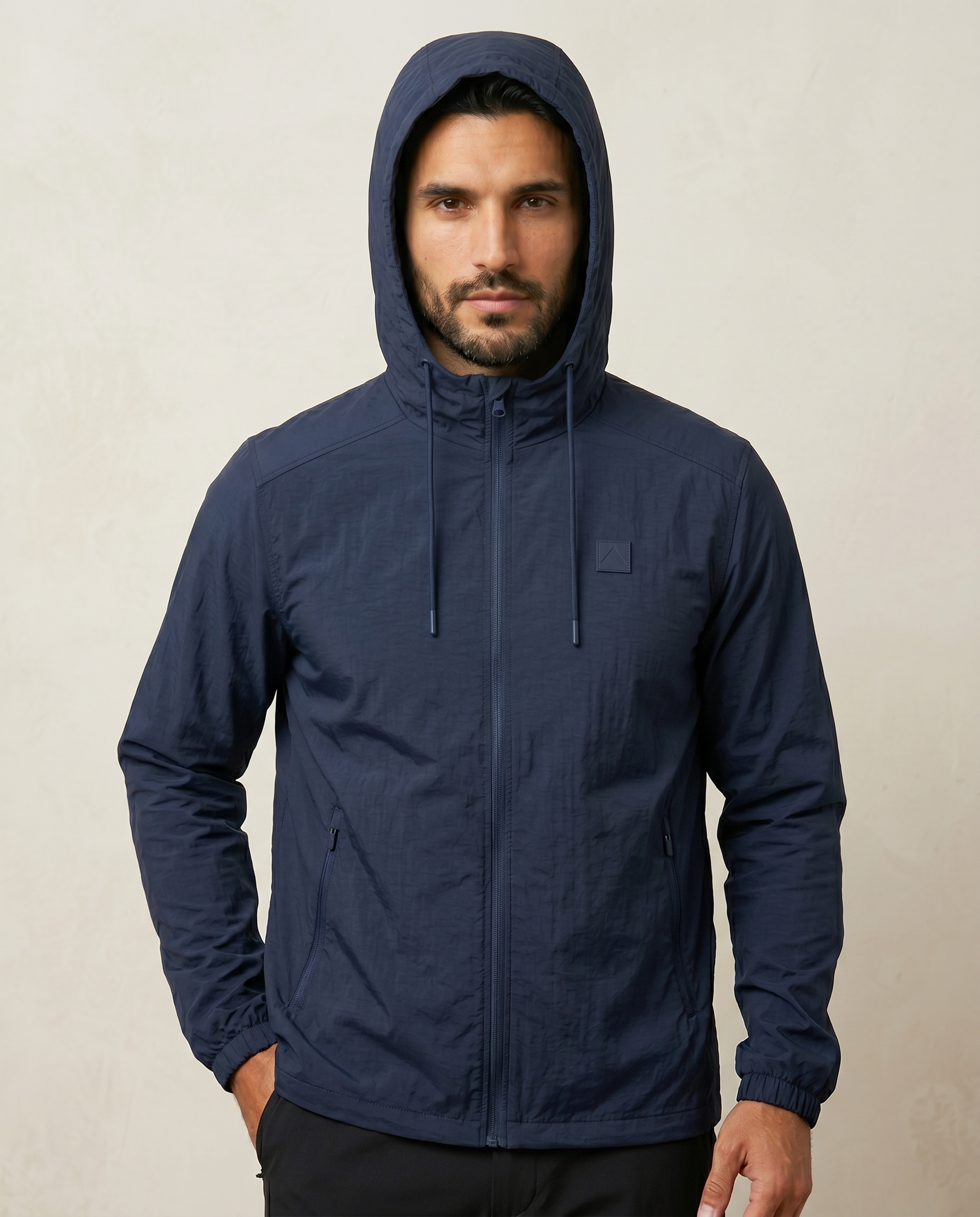 Men’s Navy Lightweight Hooded Windbreaker Jacket