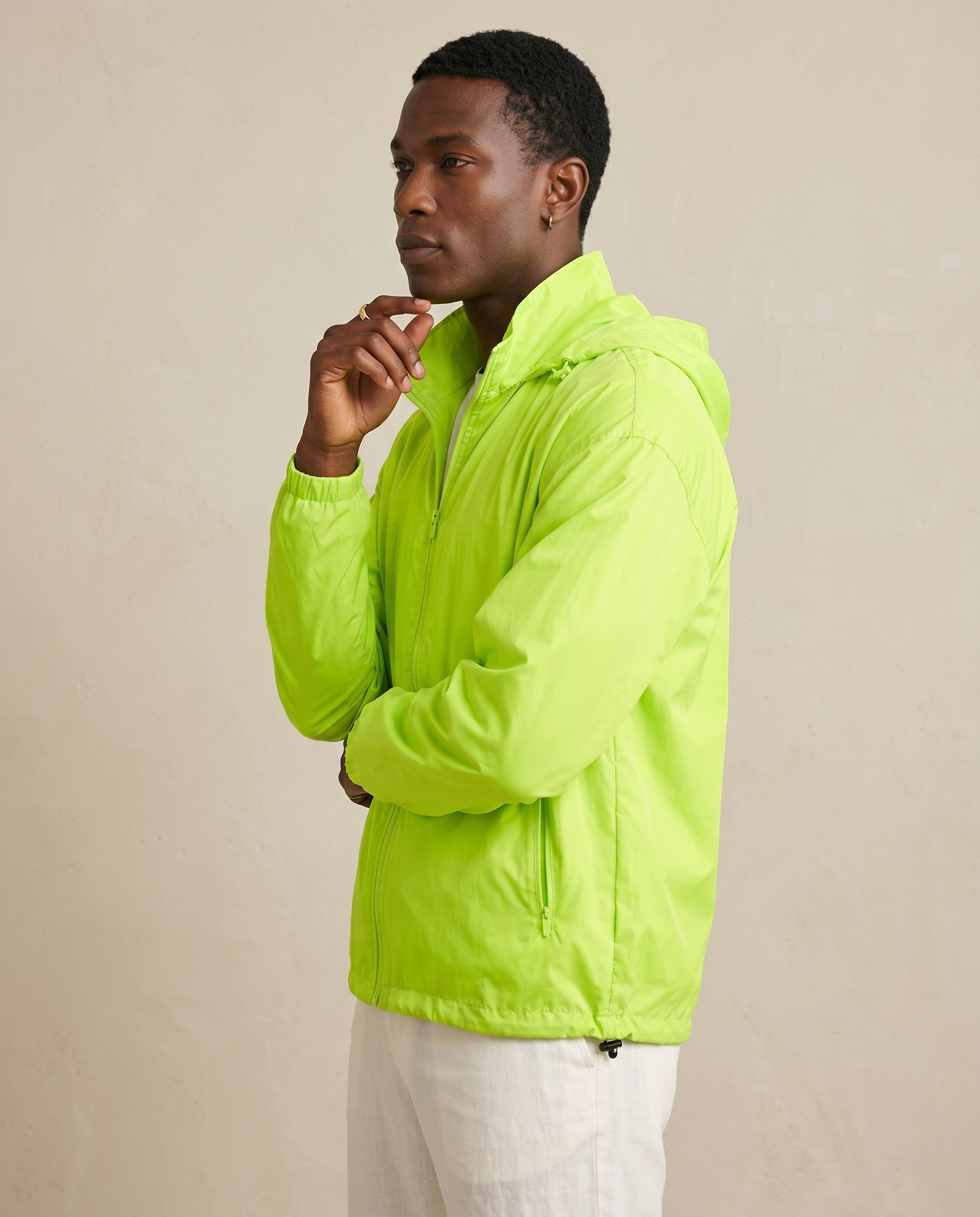 Men’s Neon Lime Lightweight Hooded Windbreaker Jacket