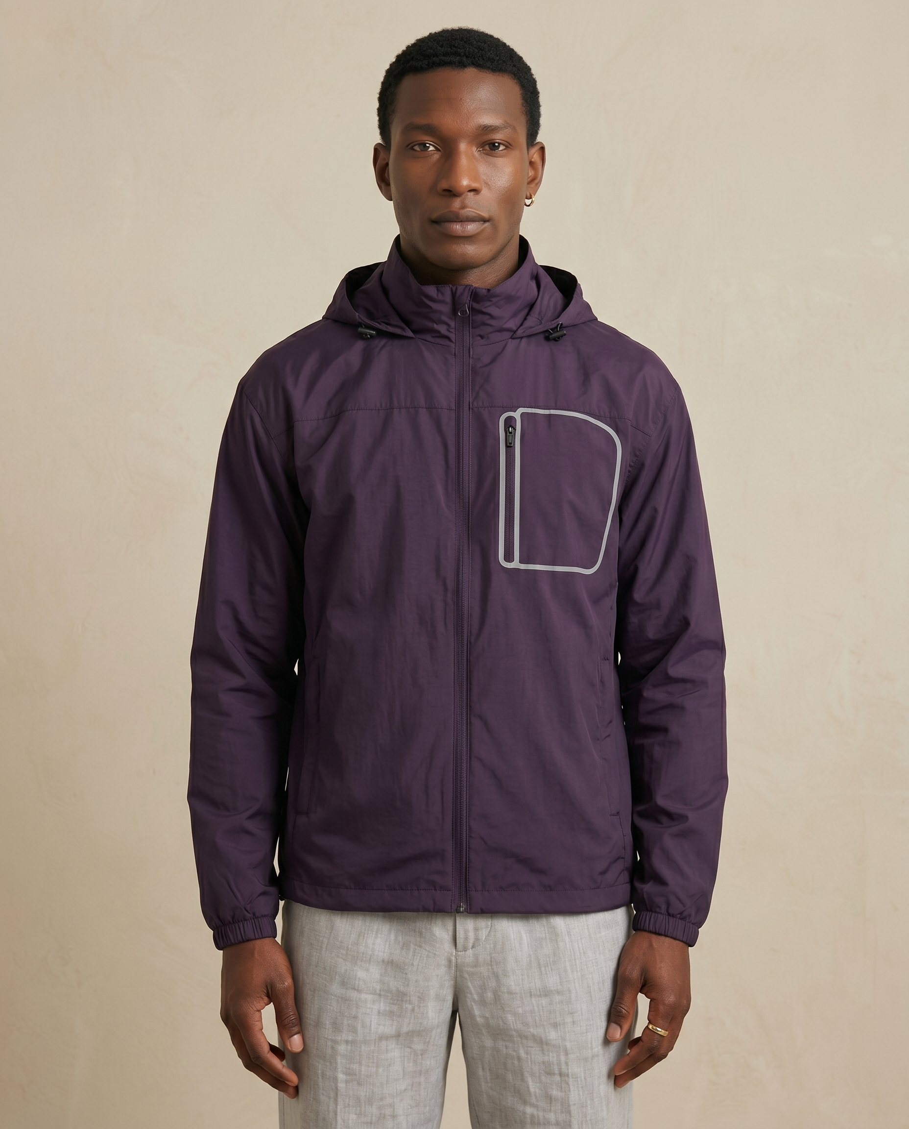 Men’s Dark Purple Lightweight Hooded Windbreaker Jacket