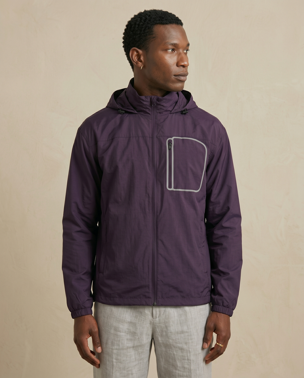 Men’s Dark Purple Lightweight Hooded Windbreaker Jacket