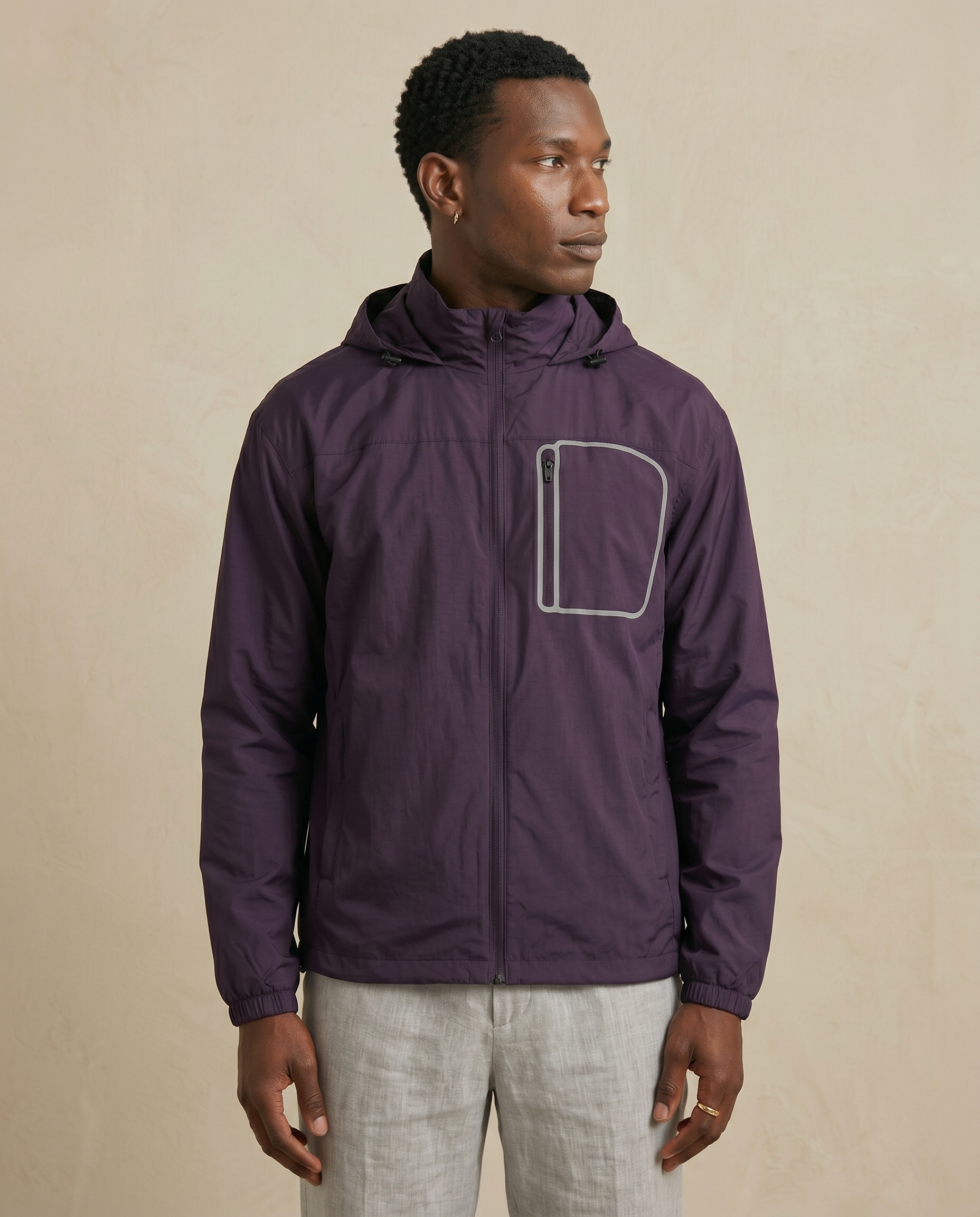 Men’s Dark Purple Lightweight Hooded Windbreaker Jacket